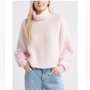 26. BP Oversized Fuzzy Pink Turtleneck Sweater in pink